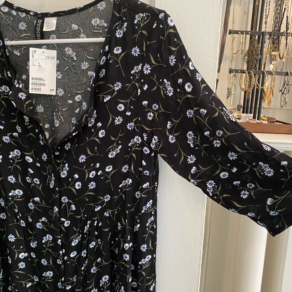 Floral Print Dress with Button Front
